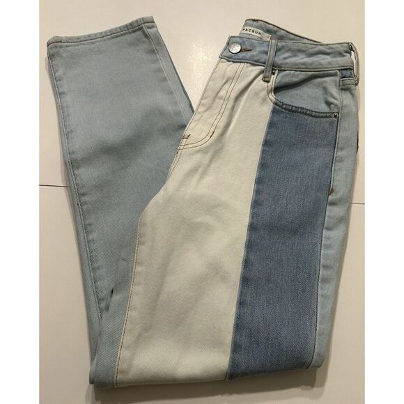 PacSun Denim - PACSUN Eco Hopper Patch Mom Jeans Size 24 Light Wash High Rise Straight Leg NWT